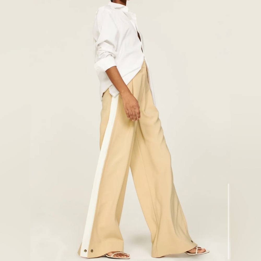 NEW Favorite Daughter The Margaret Wide Leg Pant Beige/Tan & White Stripe Sz 8